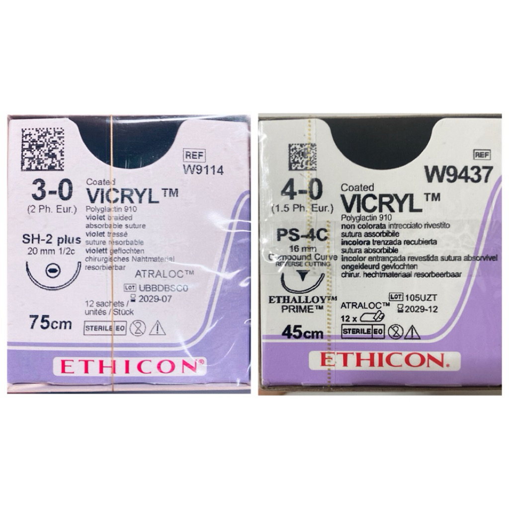 ETHICON ไหมละลาย Vicryl 3-0 75cm 4-0 45cm ยี่ห้อ Johnson ของแท้ 100% ราคาต่อกล่อง (1 กล่อง 12 ชิ้น)