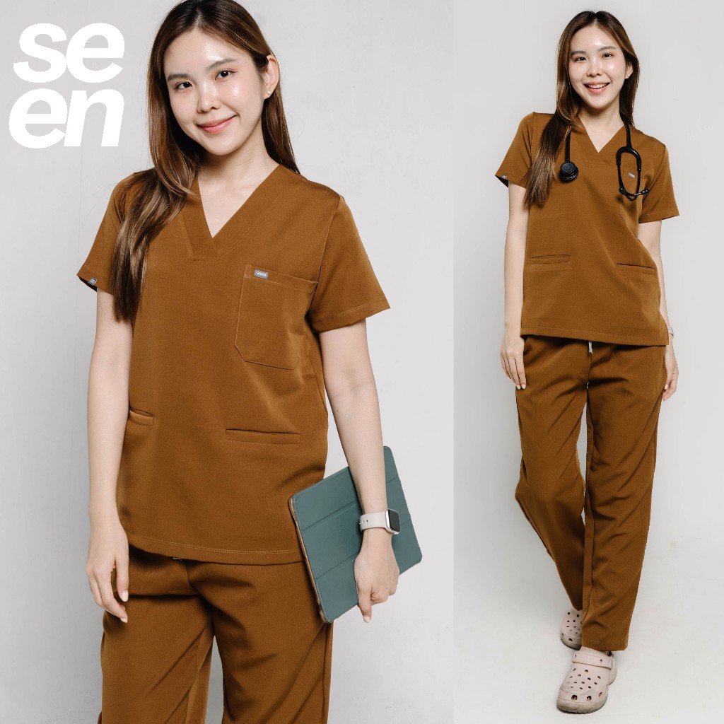 ชุดสครับ เสื้อสครับ Unisex สี Caramel รุ่น Comfort