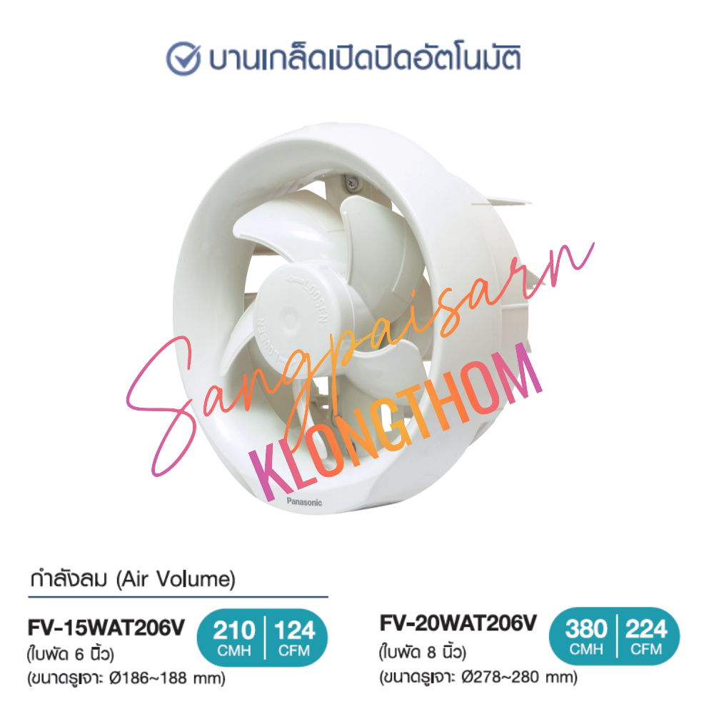 PANASONIC FV-15WAT206V , FV-20WAT206V ระบายอากาศติดกระจก บานเกล็ดเปิด-ปิดอัตโนมัติ
