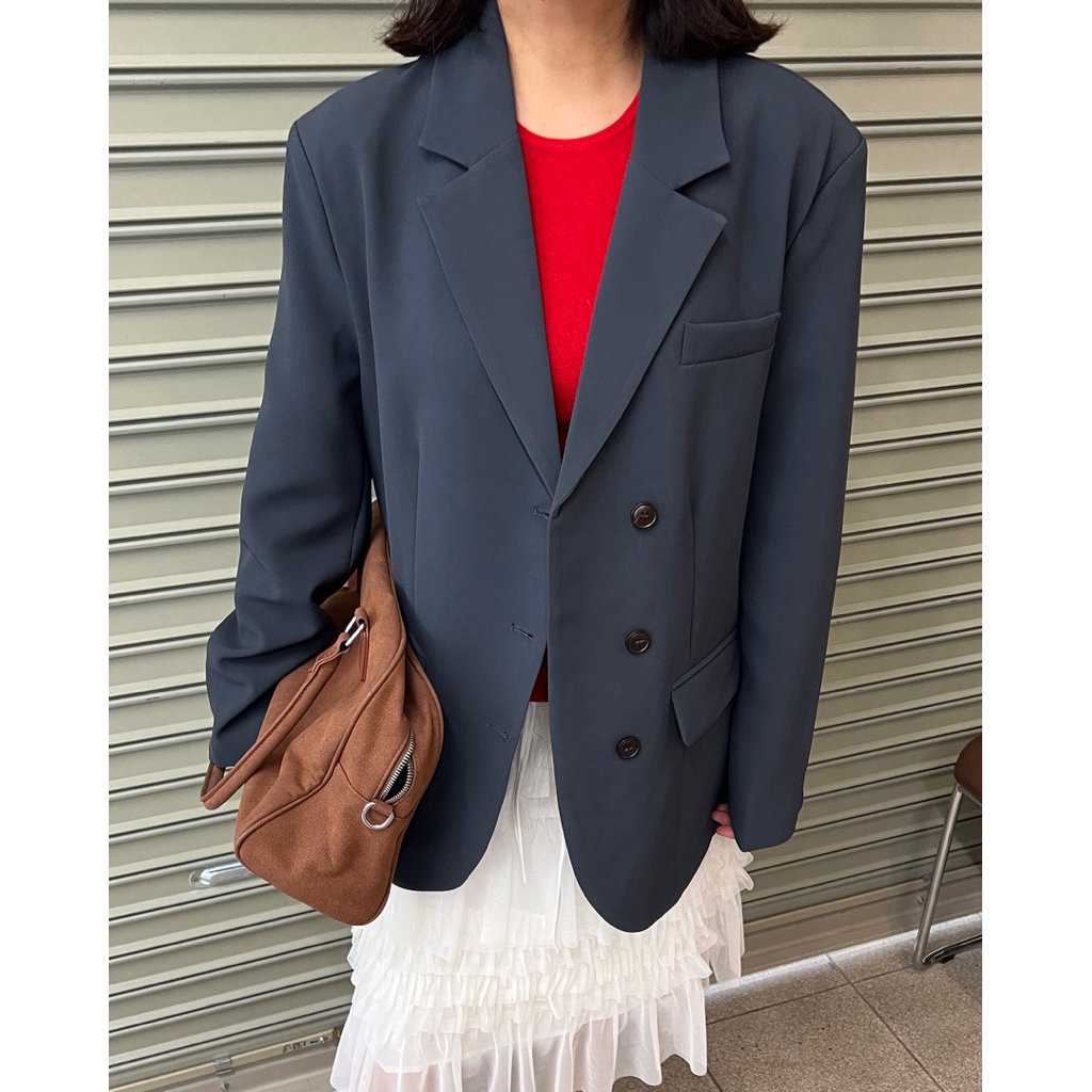 25SUMMER B01 - Blazer สีเทา ทรงเบสิค