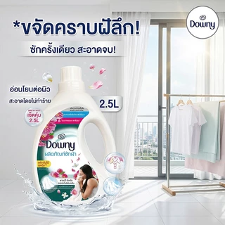 Downy น้ำยาซักผ้าสูตรเข้มข้น 2500ML สำหรับตากผ้าในร่ม กลิ่นหอมอ่อนโยนจากมะลิ ลดกลิ่นอับ ใช้ได้ทุกวัน สำหรับครอบครัว
