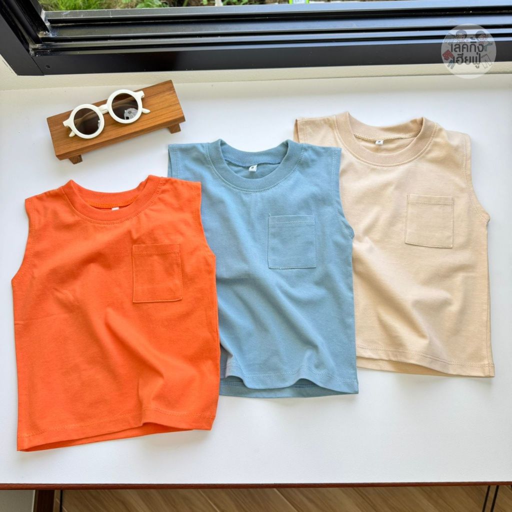 FUFU เสื้อเด็กแขนกุด Size S-XL อายุ 1-8 ปี คอกลม สีพื้น เสื้อกล้ามเด็ก ใส่ได้ทั้งเด็กชาย/หญิง(TST-6) รูปที่ 4