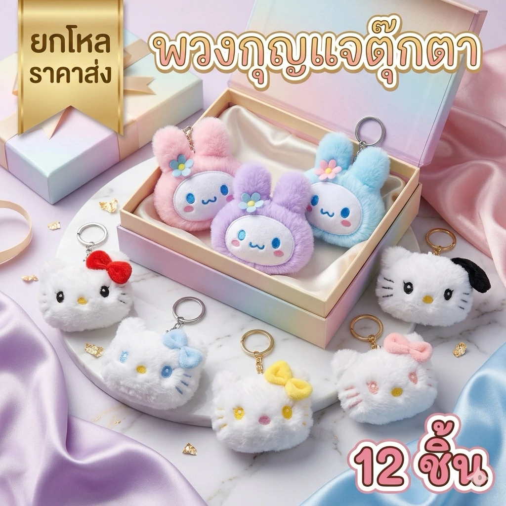 🌷พวงกุญแจตุ๊กตา ตัวใหญ่ น่ารักขนปุย คละสี มีราคาส่ง