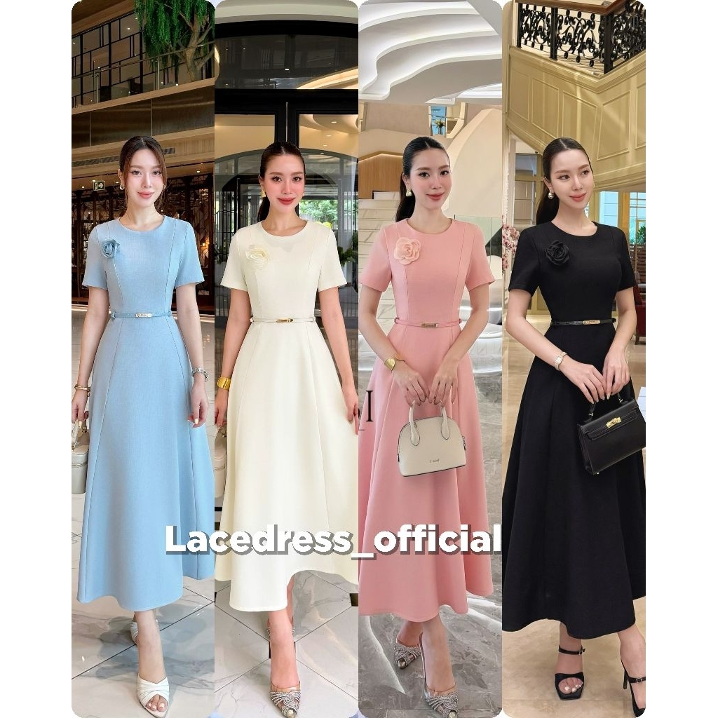 NABI ●พร้อมส่ง/ชุดเดรสยาวทรงสุภาพออกงานเรียบหรู