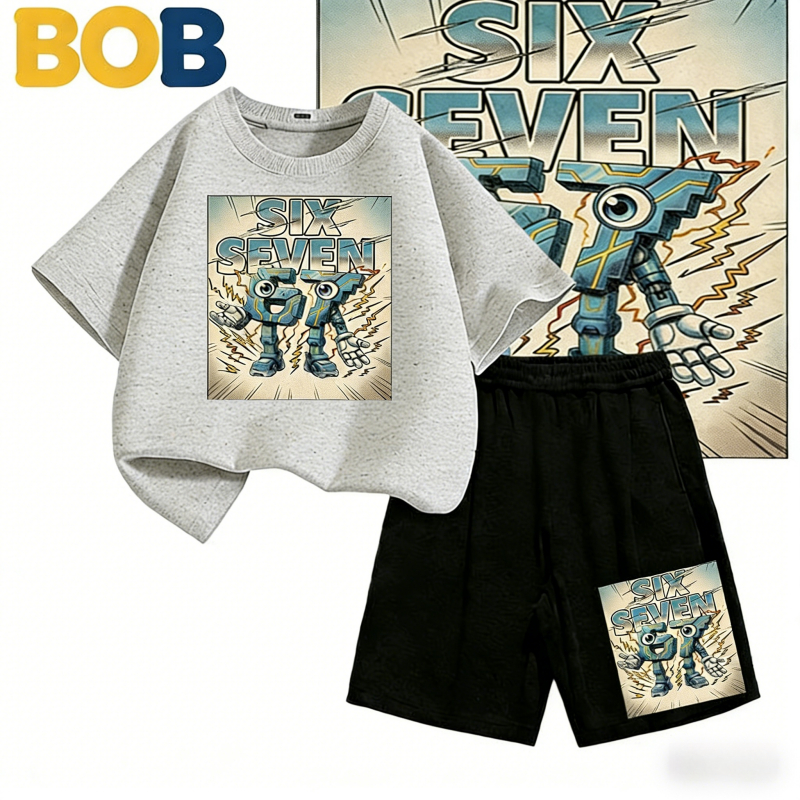 BOB [พร้อมส่ง] ชุดเด็กชาย kidsเสื้อยืดเด็ก67ลวดลายพิมพ์ เสื้อยืดเด็ก คอตตอน ชุดสูทเด็กผู้ชาย ชุดลำลอง 2 ชิ้น แฟชั่นส#T24