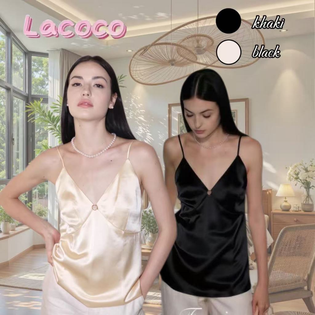 Lacoco🍓คลังสินค้าพร้อม🍓เสื้อสายเดี่ยวผ้าลูกไม้ปะติดปะต่อสุดเซ็กซี่แบบใหม่สำหรับผู้หญิง