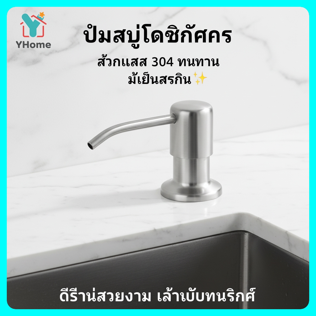 YHome ขวดปั๊มใส่น้ำยาล้างจาน หัวปั๊ม สแตนเลส ก๊อกกดน้ำยาล้างจาน ชุดหัวปั๊ม วัสดุสเตนเลส สําหรับอ่างล้างจาน