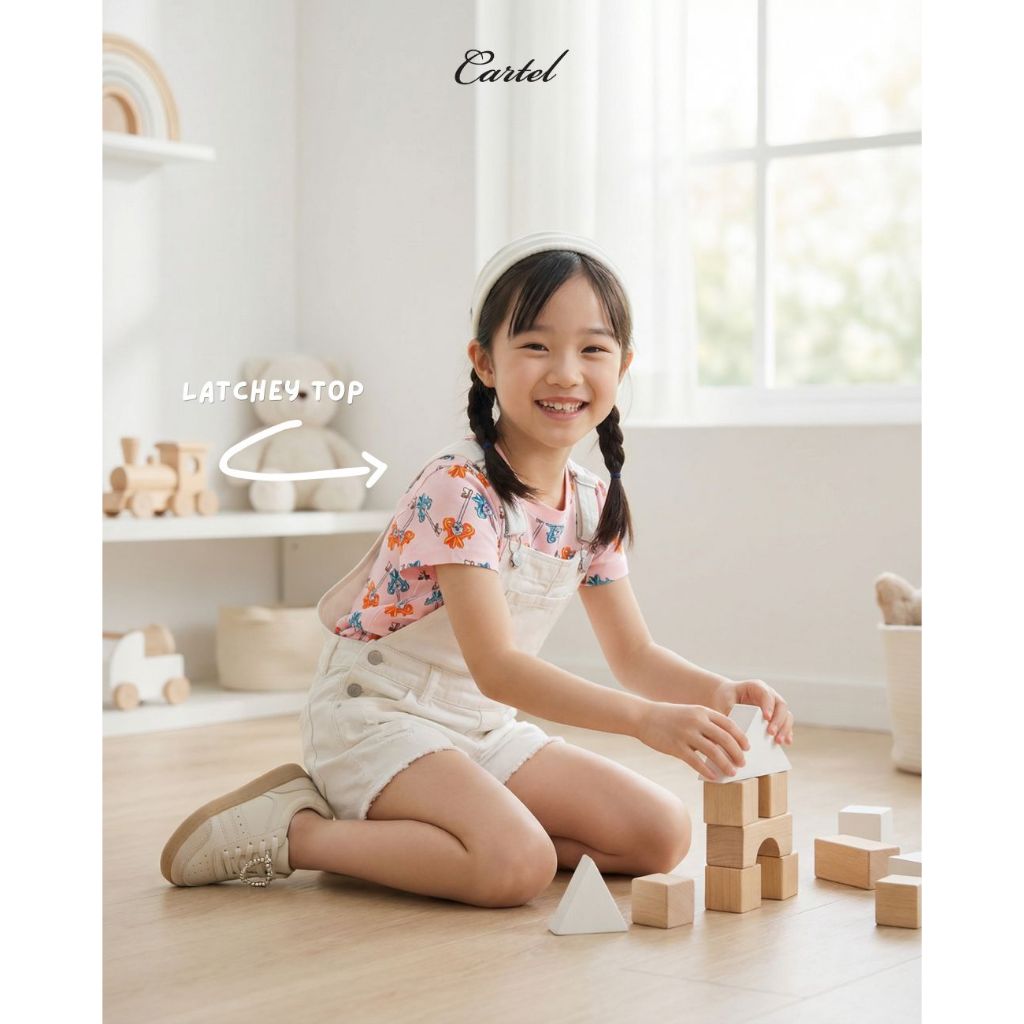 เสื้อยืดเด็กผูหญิงสีชมพูอายุ 2-12ปี/ขวบ Latchkey Top l Cartelkids (CL)