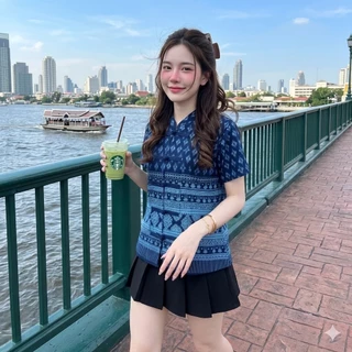 LANNA - เสื้อคอจีนผ้าลายไทย เสื้อผู้หญิงใส่ทำงาน ใส่ออกงาน ผ้าฝ้ายพิมพ์ลายทรงสวยใส่สบาย