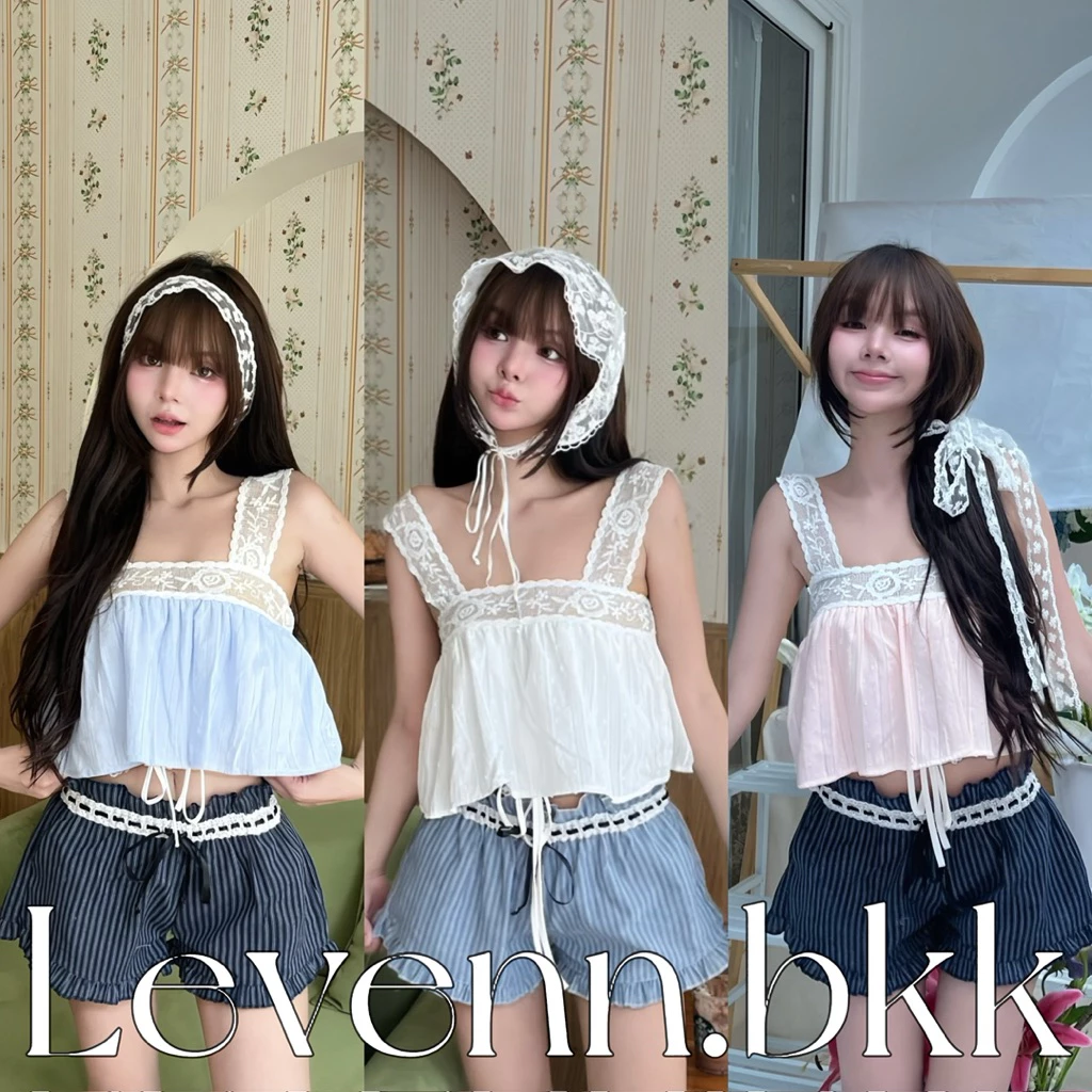 Levenn.bkk • Donut Top เสื้อสายเดี่ยว แต่งลูกไม้ สวยเรียบหรู น่ารัก กระชับพอดี ผู้หญิง Clothing