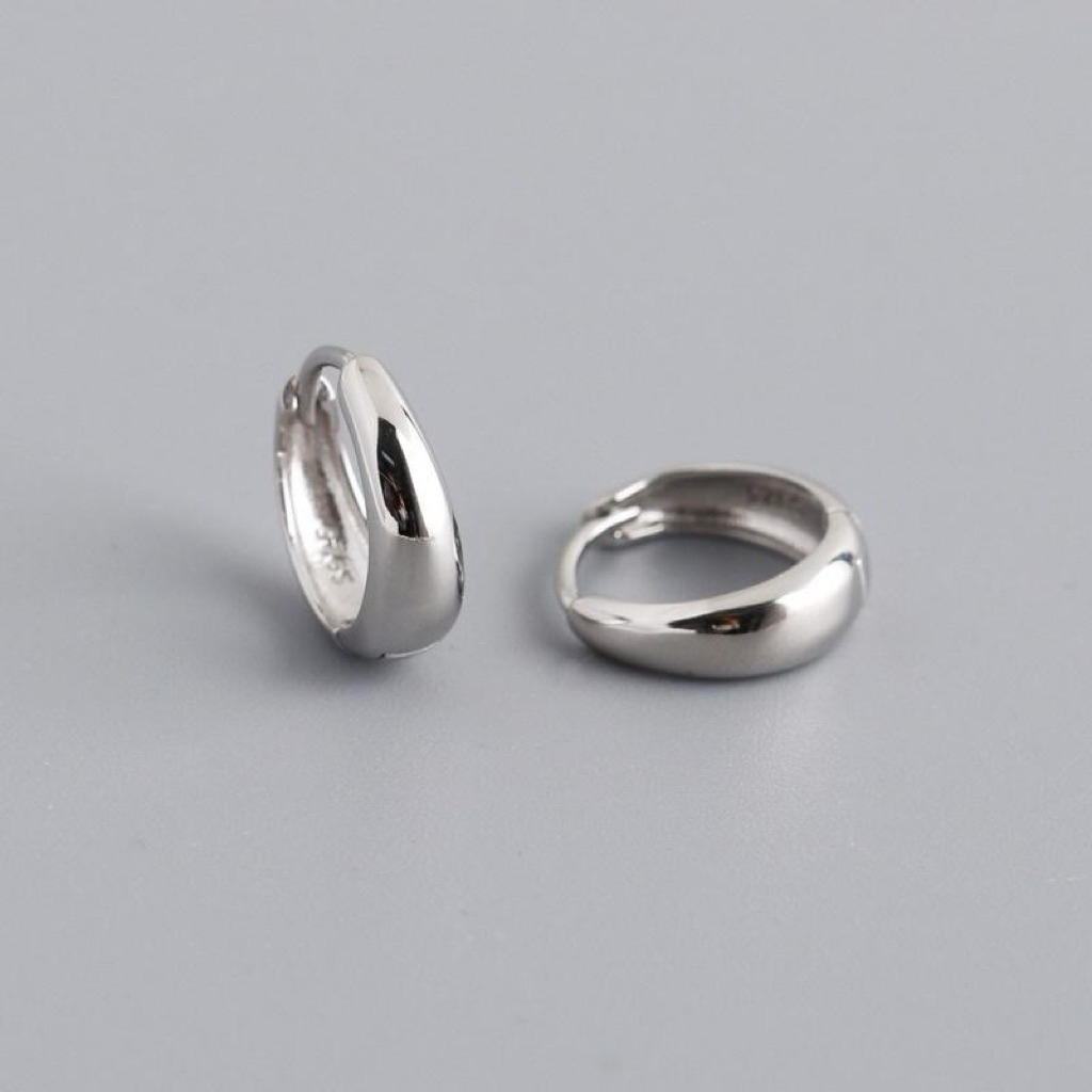 SVR-2 ต่างหูเงินแท้ห่วงทรงหยดน้ำ ความกว้าง 10 mm
