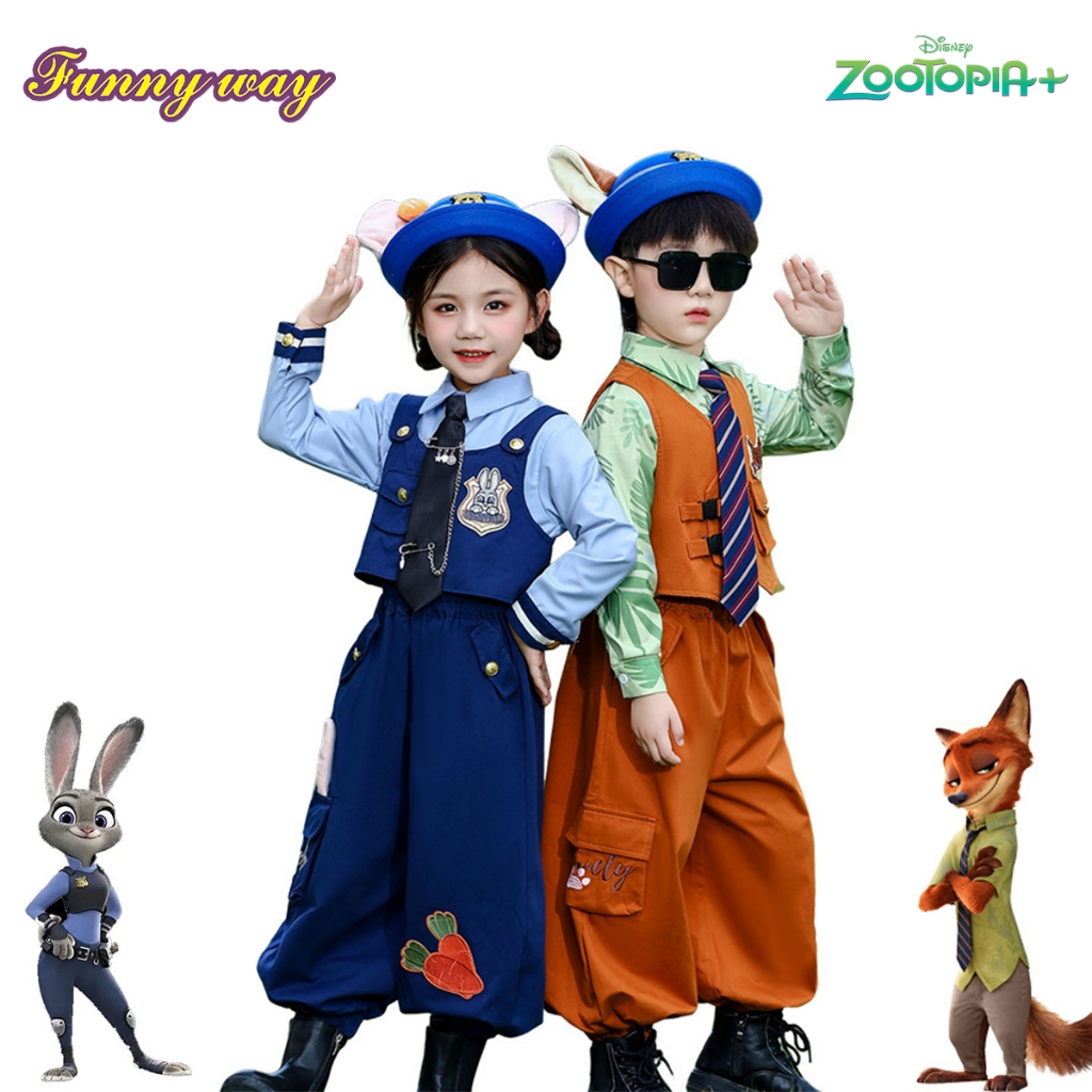 Nick Wilde Judy Hopps คอสตูมคอสเพลย์ Zootopia กางเกงทำงาน เสื้อ เสื้อกั๊ก ชุดฮาโลวีนสำหรับเด็ก