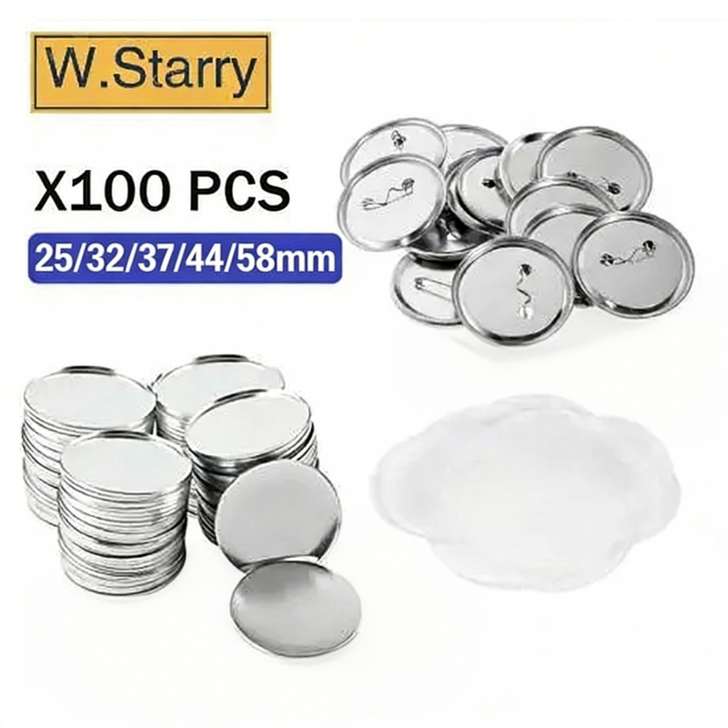 W.Starry 100 ชิ้น 25/32/37/44/58mm เข็มกลัด DIY Badge Button Pins เข็มกลัดวงกลม เหรียญตราเปล่า สำหรับเครื่องทำเหรียญตรา