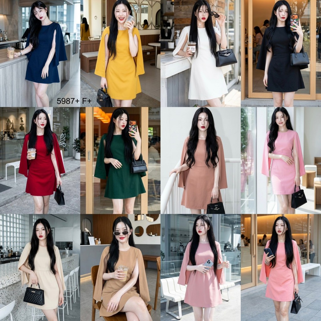 TT5987 เดรสแขนผ่า split sleeve dress