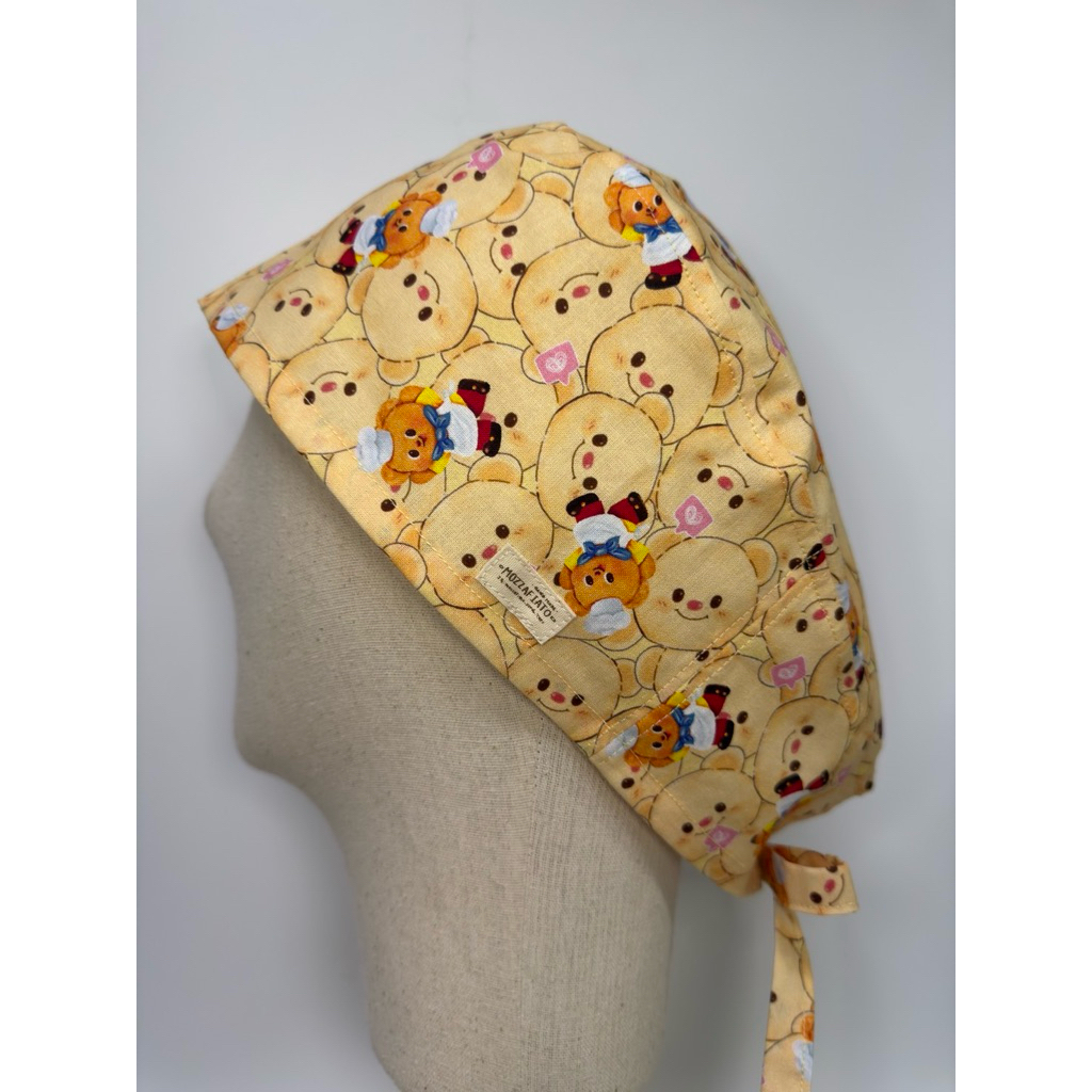 Handmade Scrub Caps หมวกผ่าตัด สีเหลือง ลาย Butterbear (คอตตอนนำเข้า,คอตตอนญี่ปุ่่น)