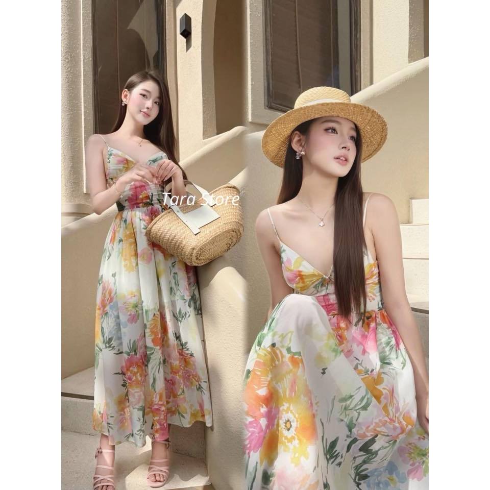 ชุดเดรสลายดอกสายเดี่ยว #G282