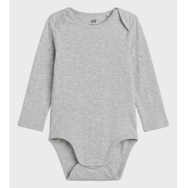 บอดี้สูทแขนยาวสีเทาเด็กอ่อน Light gray long-sleeved bodysuit for baby. H&M eur 80 us 12m cn 80/48 รอ