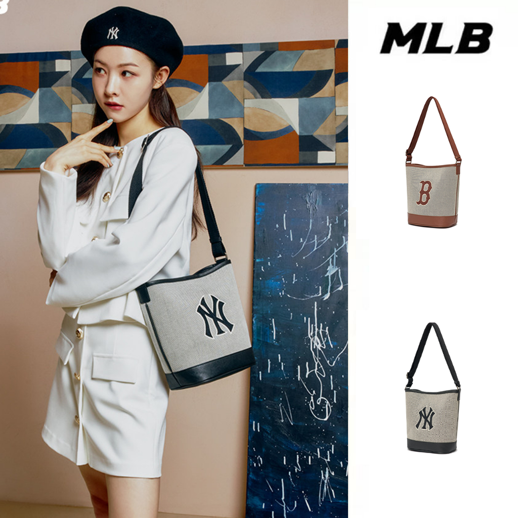 『 Bags🇰🇷 』MLB กระเป๋าสะพายข้าง NY วินเทจ แฟชั่นลำลอง ชาย-หญิง ทรงถัง จัดส่งจากเกาหลี