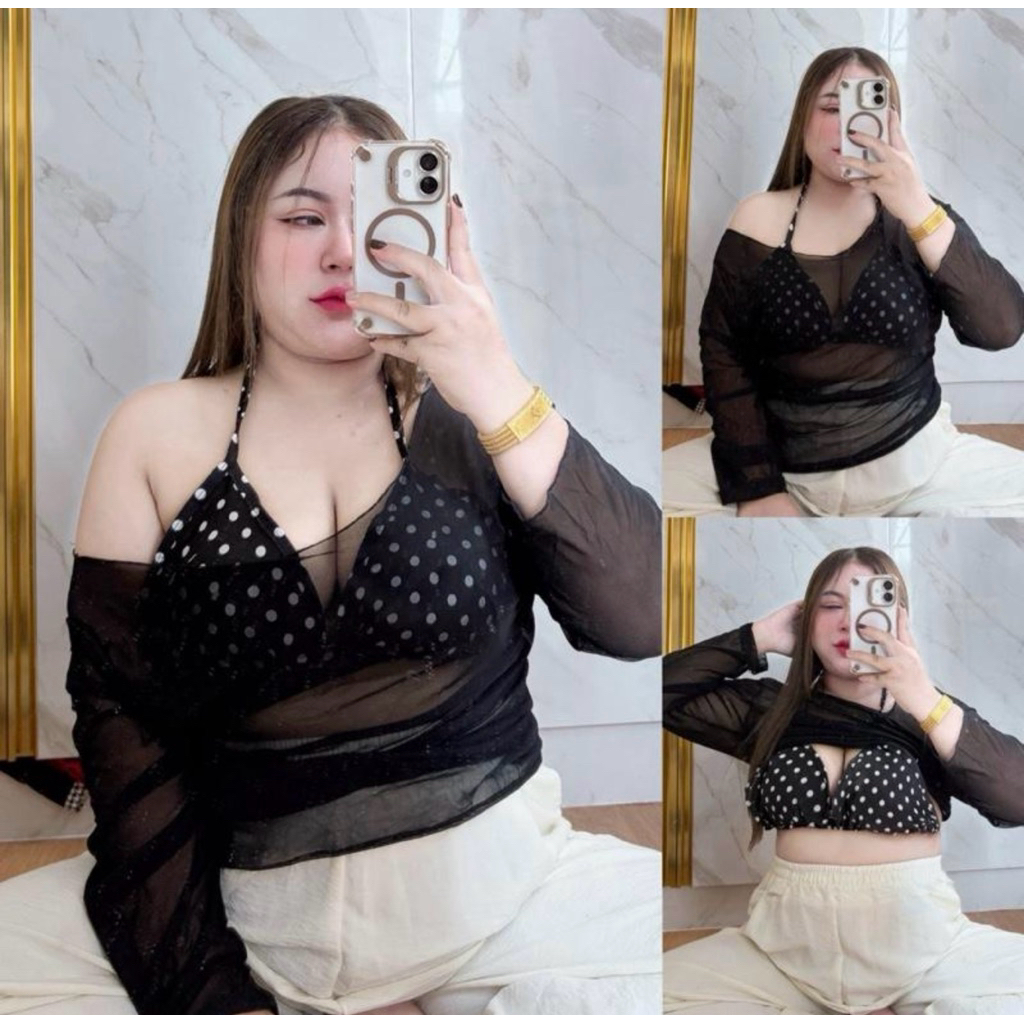 B27 เซท2ชิ้น บรา+ เสื้อคลุมซีทรูแขนยาว