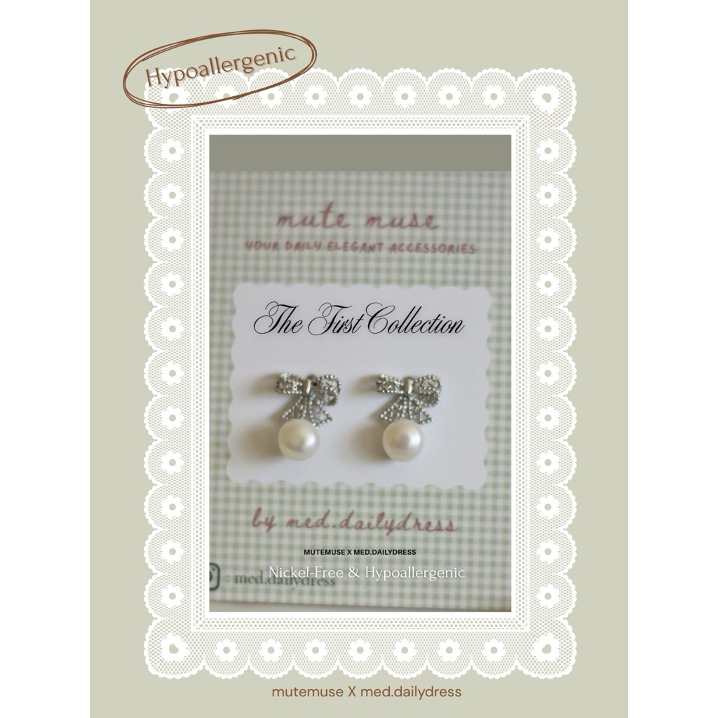 mutemuse by med.dailydress 003 Earrings  Elegant Ribbon Pearl ต่างหูมุกแต่งโบว์ ใส่ออกงาน ใส่ได้ทุกวัน