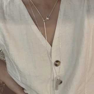 Silver Tassel Necklace สร้อยคอสีเงินเรียบหรู ใส่ง่ายแมตช์ได้ทุกลุค พร้อมส่งจาก กทม.