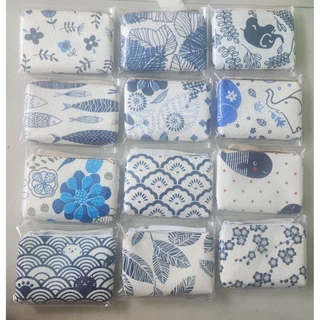 กระเป๋า​มี​สาย​ผ้าฝ้ายพิมพ์​ลายโทนขาวฟ้า+คราม