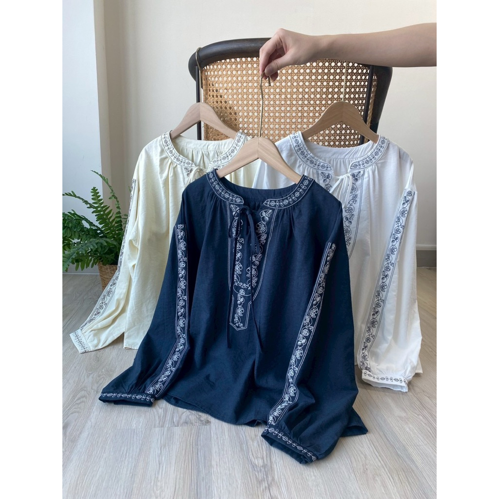 💙🌿 Boho Blouse คอผูกโบว์ เสื้อ boho