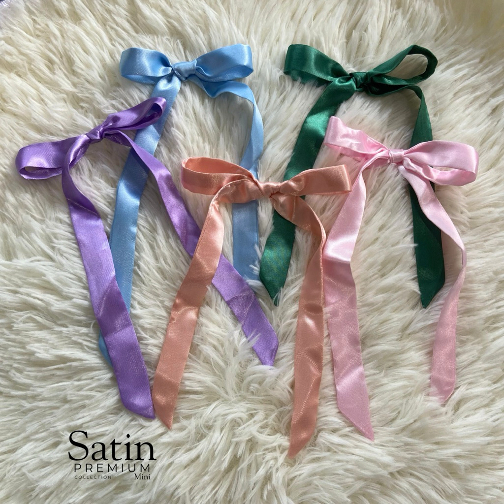 โบว์จิ๋วผูกผม ริบบิ้น ผ้าซาตินต่วน สีพื้น 75 ซม. สวยเรียบหลายสี