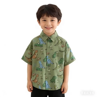 BB219 เสื้อเชิ้ตเด็กผู้ชาย ลายไดโนเสาร์ เสื้อแขนสั้นเด็ก ใส่สบาย ผ้าคอตตอนนิ่ม แฟชั่นเด็ก 2-10 ปี