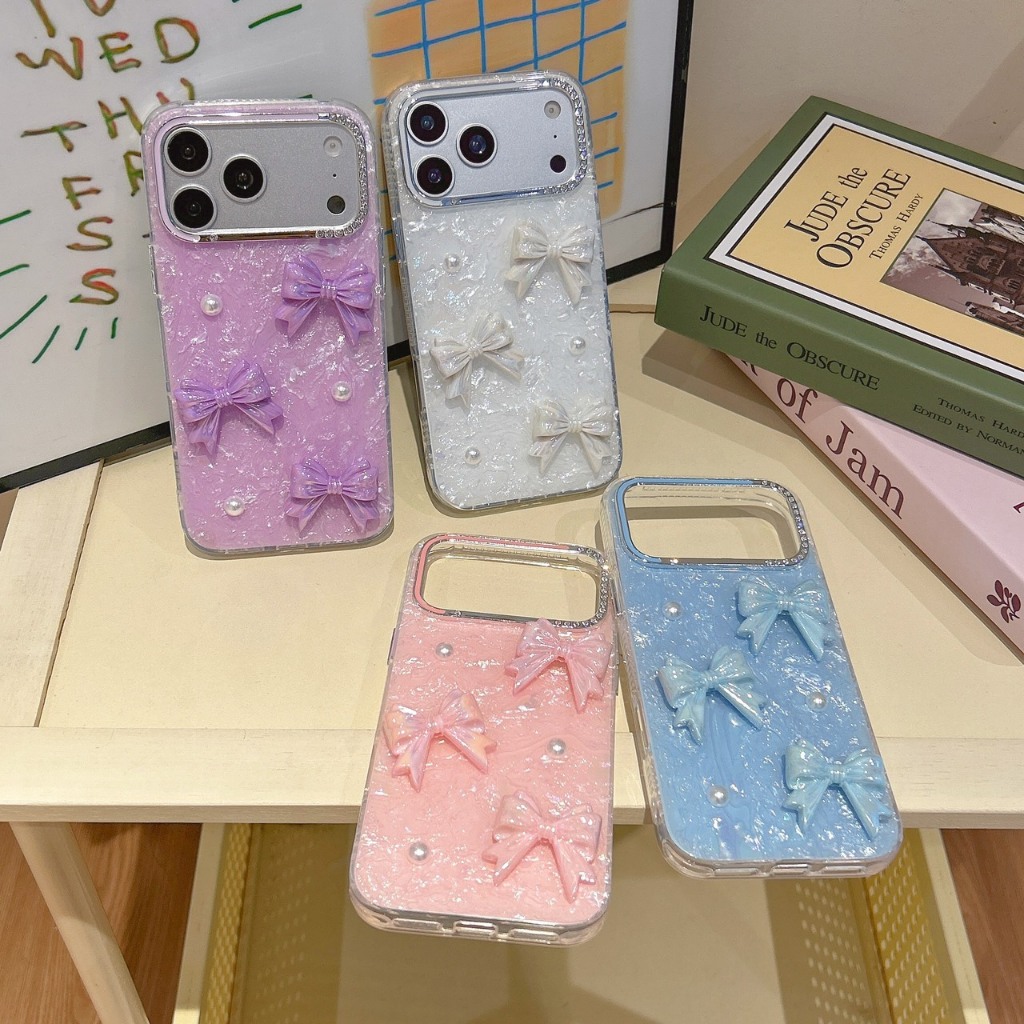 AD612 New case เคสเรซิ่นโบว์สีพาสเทล ลายน่ารัก สำหรับI11-17PM กันกระแทกได้ สินค้าพร้อมจัดส่งจากไทย