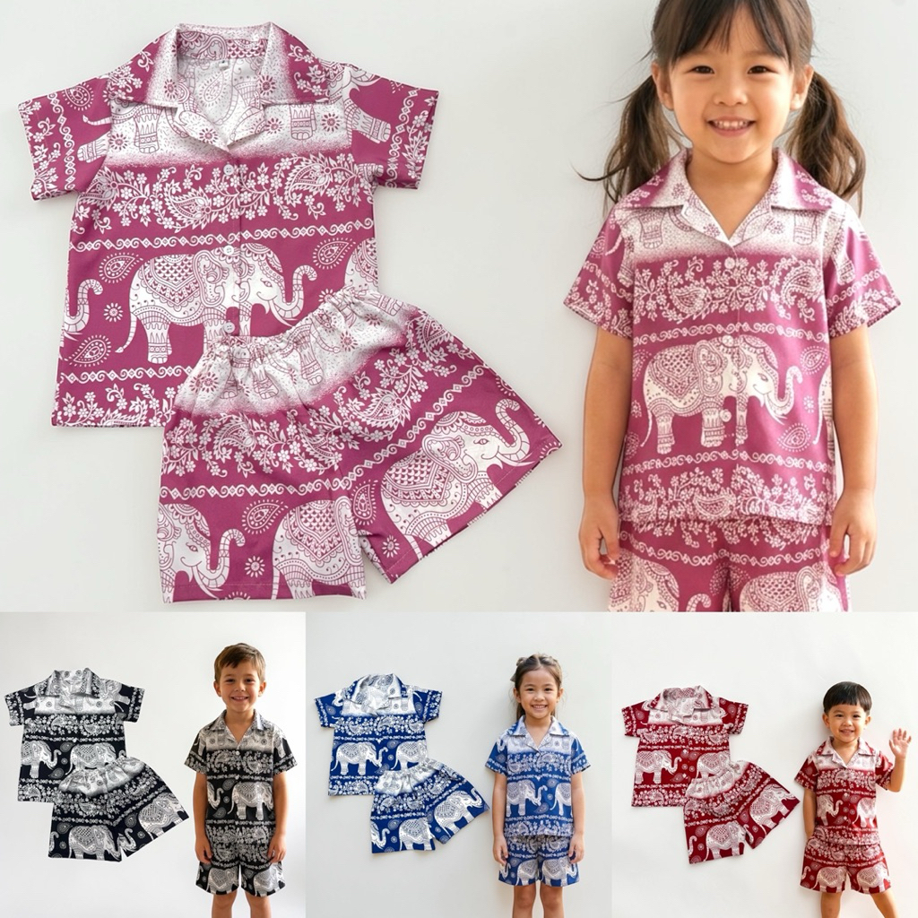 ชุดช้างเด็กคอโปโล ลายใหม่ สีสันสดใส ใส่ได้ทั้งชายหญิง