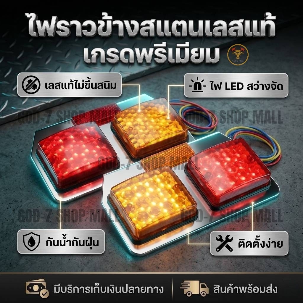 ไฟราวข้าง LED ไฟราวข้างรถบรรทุก หกล้อ ไซค์ซาเล้ง สว่างมาก แข็งแรง 12V, 24V (ไฟหรี่ เลี้ยว เบรก)
