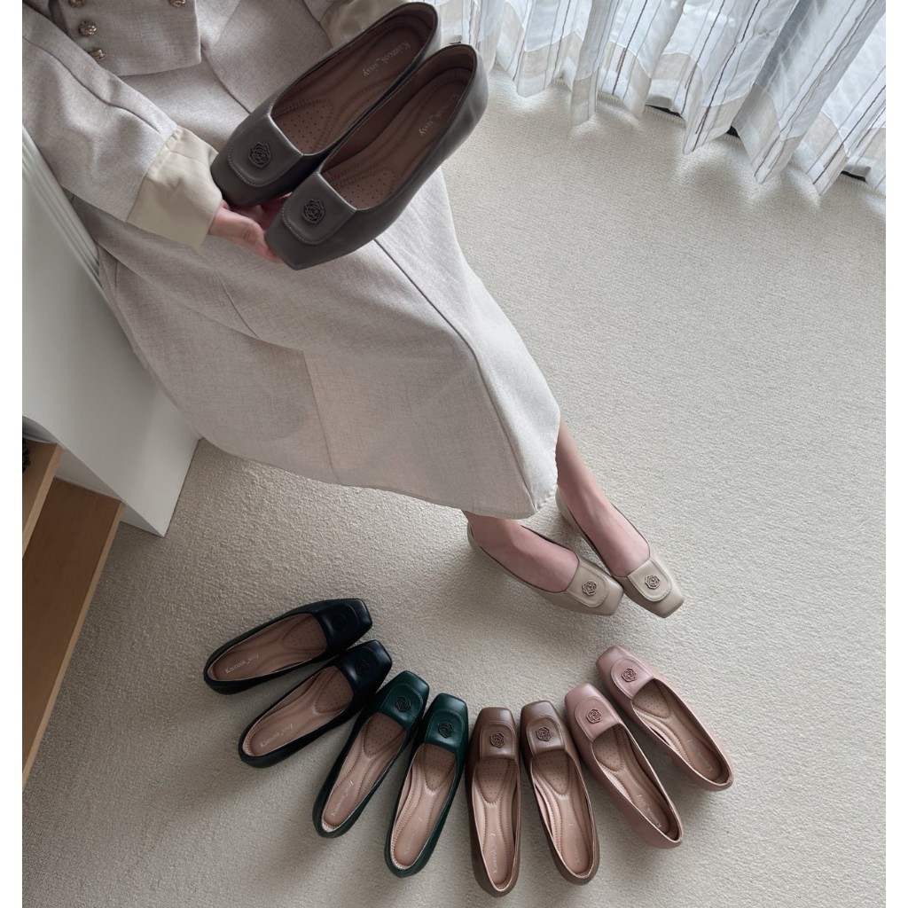 รองเท้าคัทชู ปลายตัดส้นสูง1นิ้ว  Block Heels รองเท้าkaimooksissy ks251104