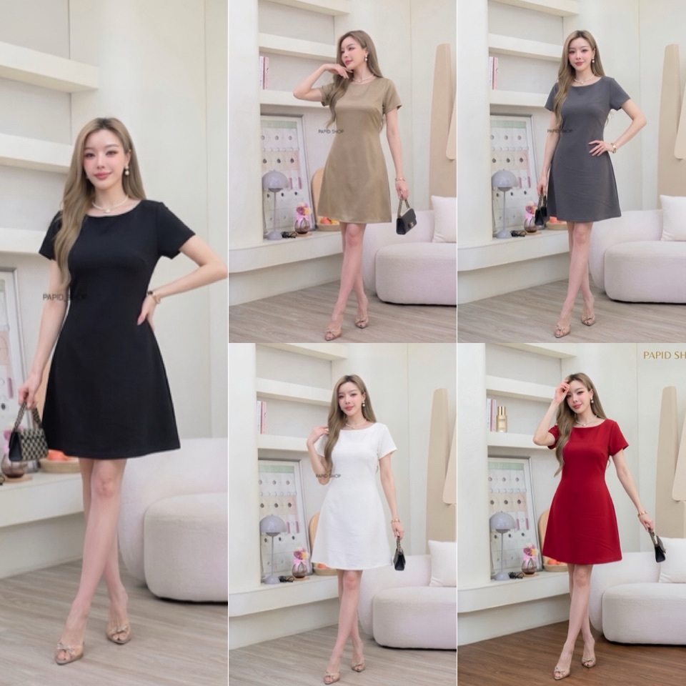 เดรสแฟชั่น เดรสใส่เที่ยว เชือกผูกเอว ผ้าวูลเวฟ รหัส ฟ02