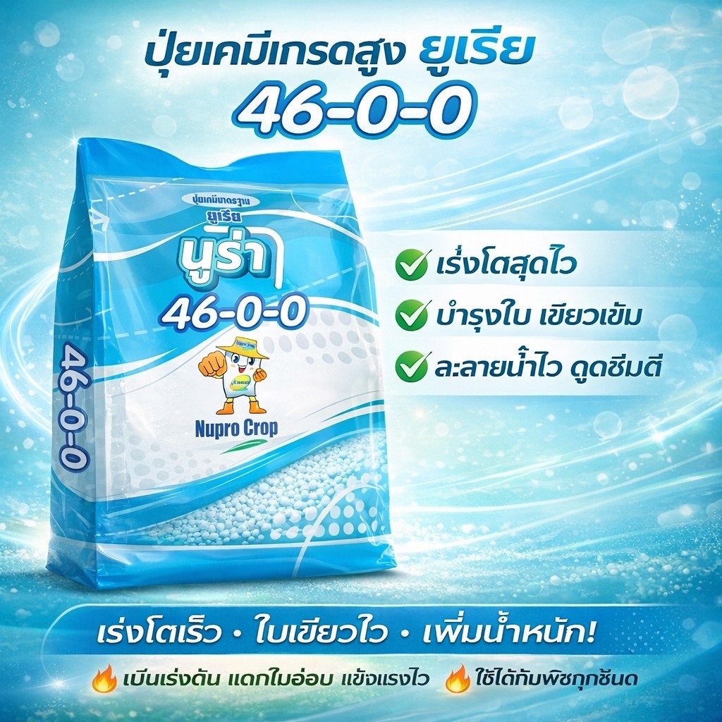 นูร่า 46-0-0 ปุ๋ยยูเรีย ปุ๋ยเคมี ( 1 Kg ) ช่วยในการเจริญเติบโตทางลำต้น เร่งเขียว สร้างใบ แตกกิ่งก้าน