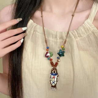 สร้อยคอ necklace แฟชั่น จี้ ก้างปลาเรโทร สไตล์โบฮีเมียน เข้ากับทุกการแต่งกาย COD