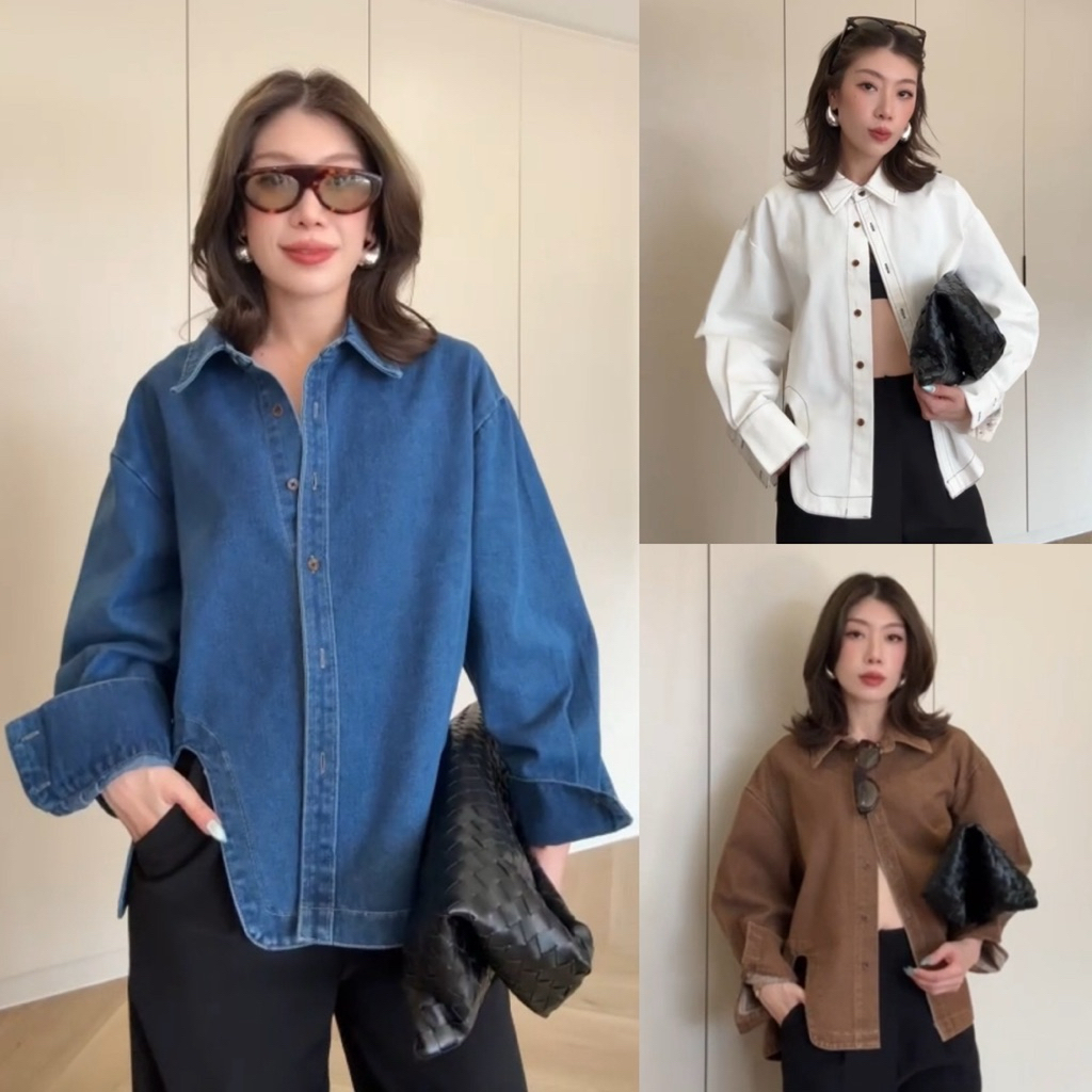 📌📌 พร้อมส่ง #113 x2 DENIM SIDE CUT SHIRT เสื้อเชิ้ตยีนส์ เสื้อยีนส์แขนยาว กันหนาว แจ็กเก็ต ไปต่างประเทศ