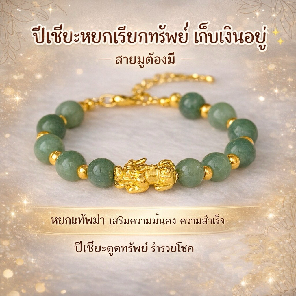 🐉 ปีเซียะเรียกทรัพย์ กำไลหยกพม่า Free size โซ่ปรับขนาดได้✨