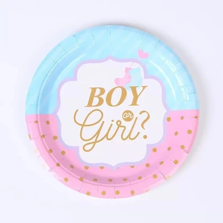 (พร้อม ส่งจากไทย ) จานช้อน ซ้อม และผ้าปูโต๊ะ จัดปาร์ตี้ทายเพศ girl or boy gender reveal party cutery แยกชิ้น(B45)