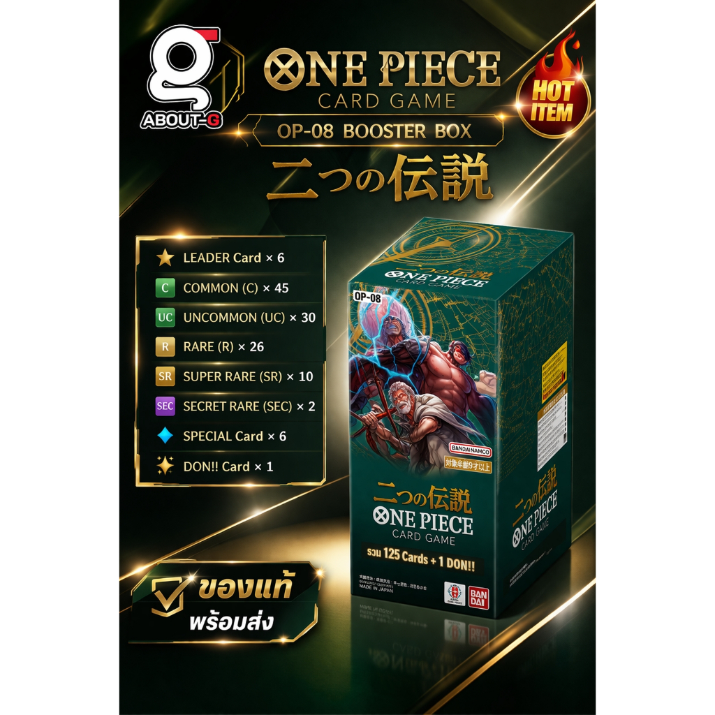 พร้อมส่ง [ ยกบ๊อก24ซอง ] One Piece OP-08 Two Legends Card Game ของแท้ Bandai