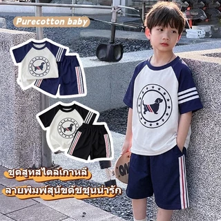 เซ็ตสำหรับเด็กผู้ชาย: เสื้อยืดแขนสั้นลายลูกสุนัข + กางเกงขาสั้น สไตล์เกาหลีสุดเก๋ สวมใส่ได้หลายชิ้นอย่างทันสมัยและลำลอง