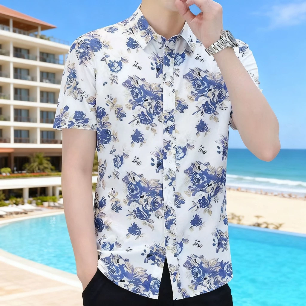 เสื้อเชิ้ตผู้ชายลายดอกแขนสั้น สไตล์วินเทจ thumbnail 9