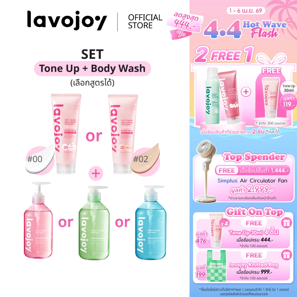 lavojoy SET Let It Glow Daily Shine Body Serum(Tone Up) + Body Wash (เลือกสูตรได้)