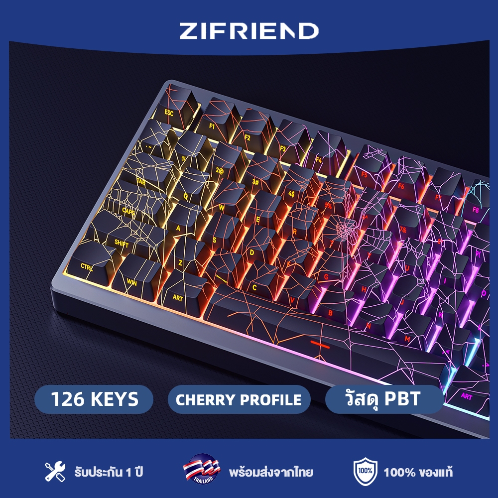 ZIFRIEND คีย์แคปธีม Spider Web/Lightning สี CHERRY เรืองแสงสำหรับคีย์บอร์ดเชิงกล DIY