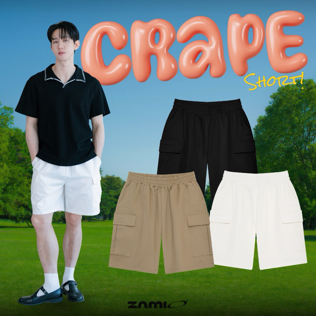 ZAMIO CRAPE short กางเกงขาสั้นทรงกระบอกใหญ่