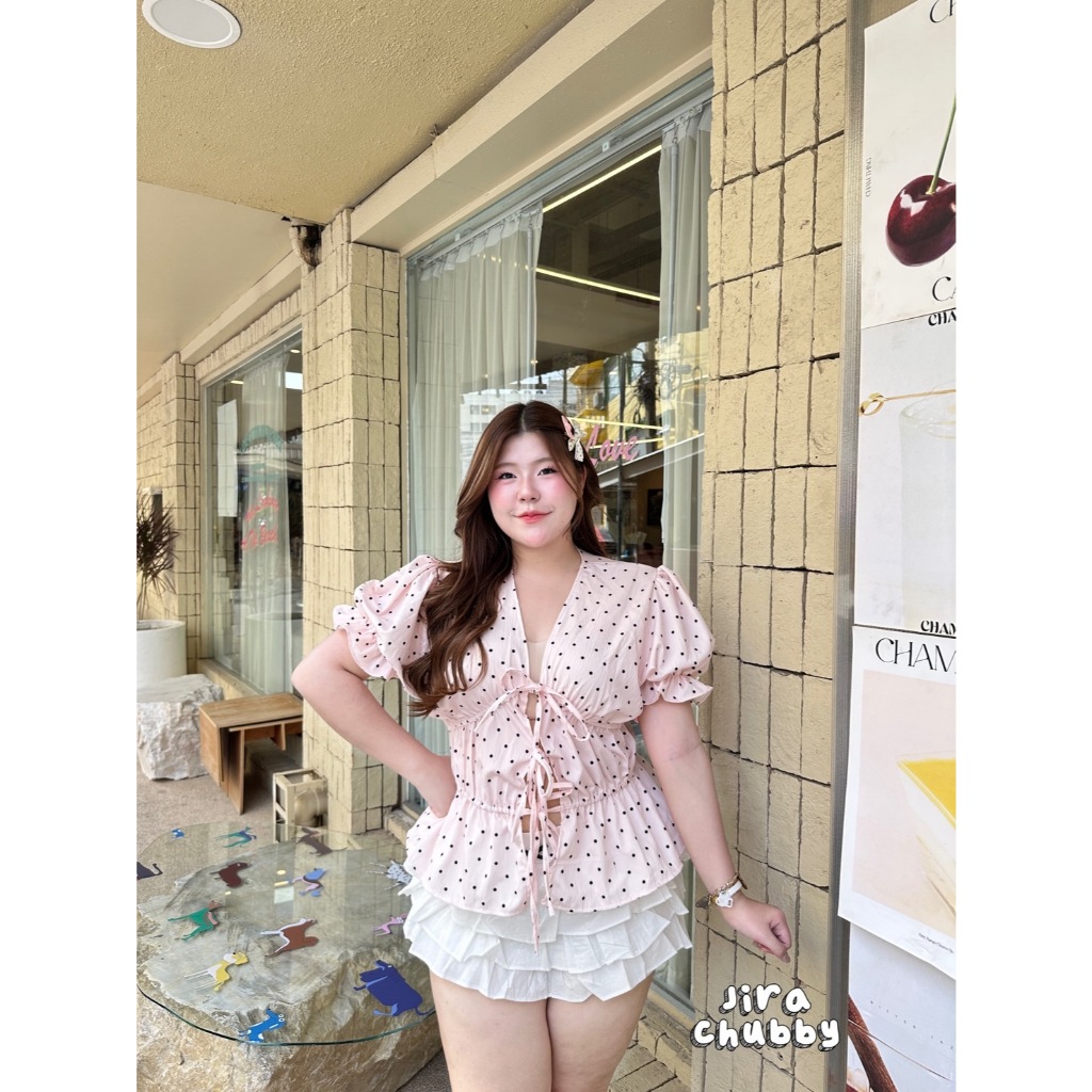 Tia Joy เจ้าหญิง -เสื้อลายPolka dot สุดฮิต ตัวแขนแต่งแขนตุ๊กตา อก 40-52 พร้อมส่ง