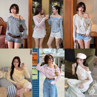 3pcs.basket Jammy top เสื้อแขนยาวระบายไหล่