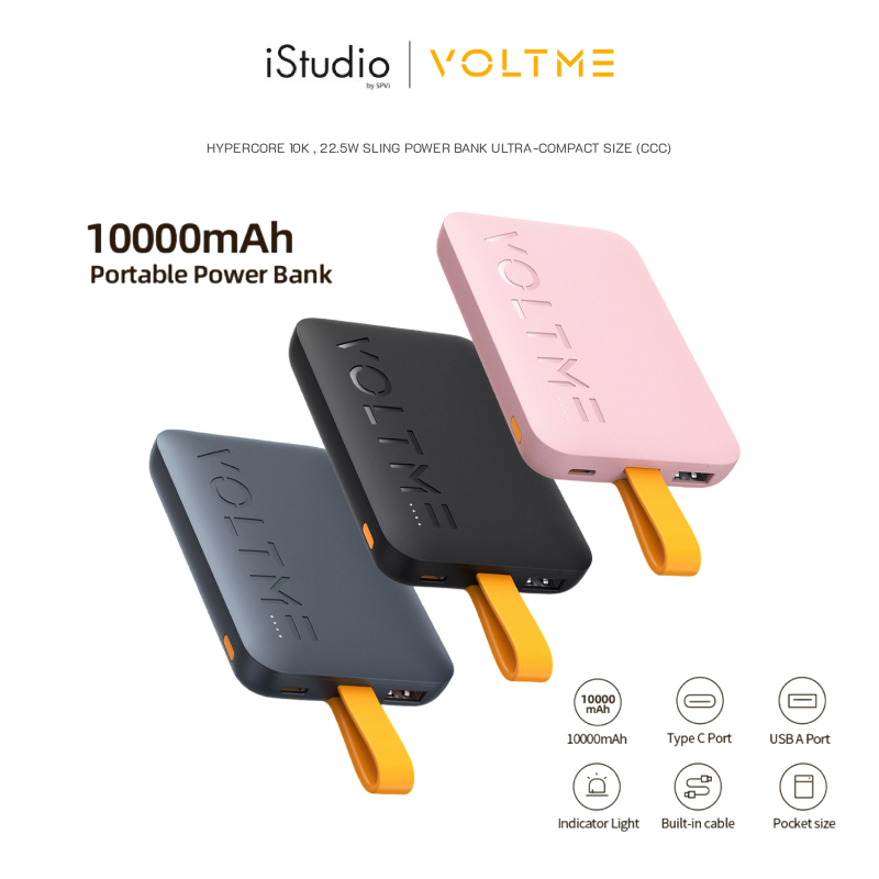 Voltme Innovations Hypercore 10K , 22.5W Sling Power Bank DEEP Ultra-Compact Size - แบตเตอรี่สำรอง มาตรฐาน (CCC)