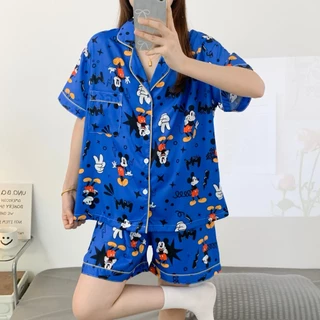 🔥พร้อมส่ง🔥 ชุดนอนผ้าไหมอิตาลี เเขนสั้น-ขาสั้น มีหลายลายให้เลือก ผ้าดี ฟรีไซส์ SS-2
