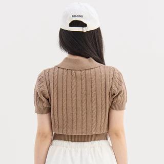 Bemingtop1108(S-XL)-BMG Cozy Knit Polo -เสื้อโปโลแขนสั้นลายถักเปียดีไซน์คอปกกระดุมหน้าปักโลโก้ BMG